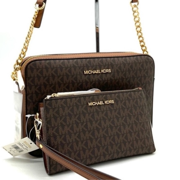 Michael Kors Large EW Crossbody Bag & Large Double Zip Wallet Brown
